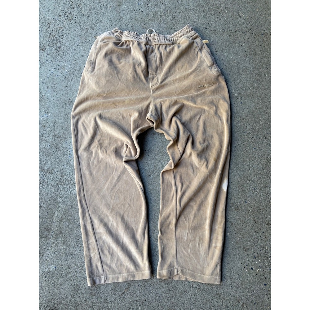 Vintage Baggy FUBU Tan Velour Track Pants Men Large Beige 90s Streetwear Joggers